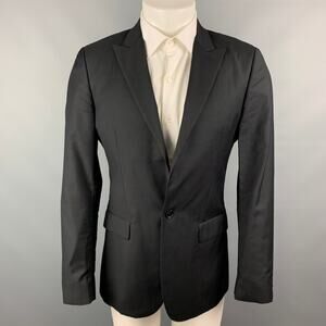 CALVIN KLEIN COLLECTION Size 38 Black Wool / Silk Peak Lapel Sport Coat